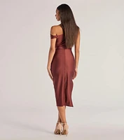 Iconic Silhouette Off-Shoulder High Slit Midi Dress