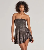 Luxe Enchantment Glitter Tube Ruffled Skater Dress