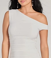 Easily Sultry Off-Shoulder Ruched Midi Dress