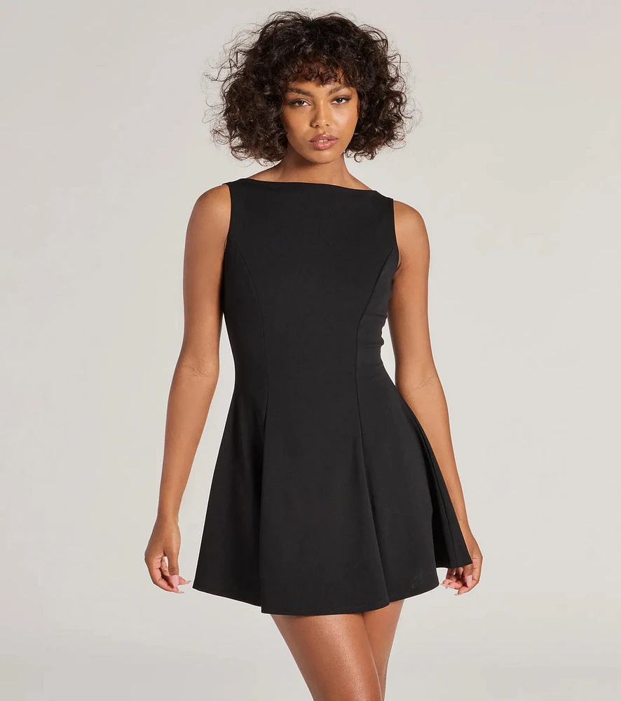 Timeless Elegance Boat Neck Crepe Skater Dress