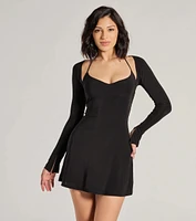 Serving Chic Long Bell Sleeve A-Line Mini Dress