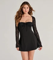 Flirty Factor Lace Long Sleeve Crepe Mini Dress