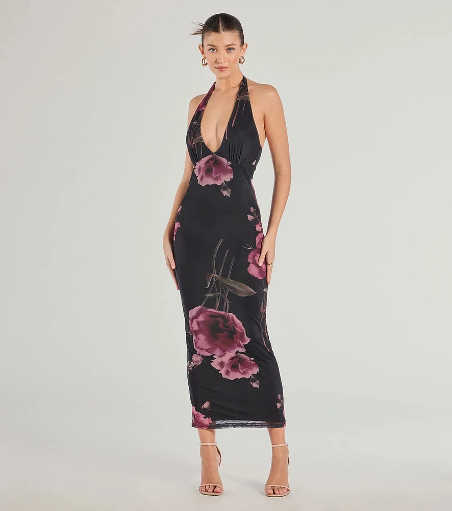 Radiant Blooms Floral Halter Maxi Dress