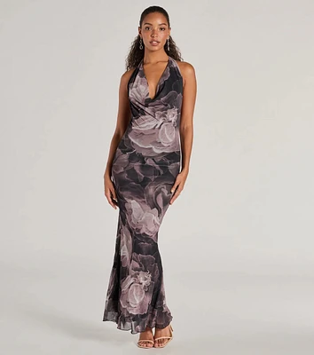 Drama-Worthy Abstract Floral Mesh Maxi Dress