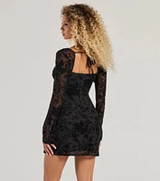 Chic Touch Long Sleeve Flocked Velvet Mini Dress