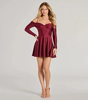 Sleek And Stylin' Knit Cold-Shoulder Skater Dress