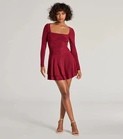 Forever Sweet Long Sleeve Drop Waist Skater Dress