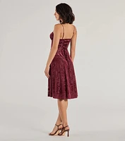 Floral Beauty Velvet Flocked Mesh Midi Dress