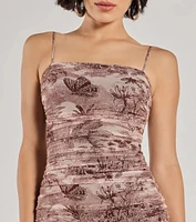 Stunning View Scenic Print Mesh Midi Dress