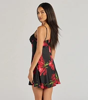 Beauty So Divine Floral Satin A-Line Mini Dress