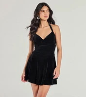 Luxe Muse Halter Velvet Skater Dress