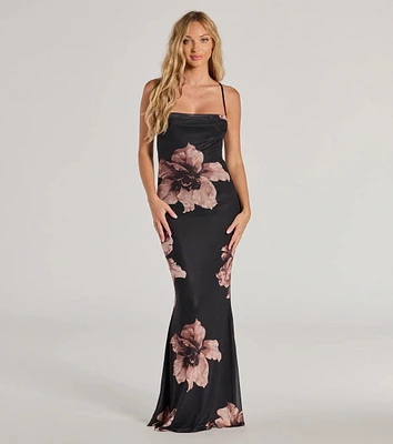 Romance Era Floral Lace-Up Back Long Mermaid Dress