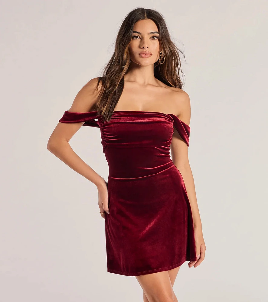 Flirty And Chic Velvet Off-The-Shoulder Mini Dress