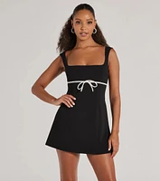 So Adored Sleeveless Bow Trim Crepe Mini Dress