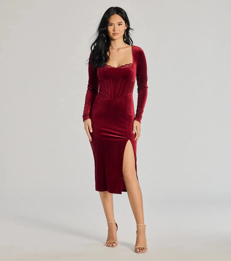 Enchanted Allure Velvet Corset Midi Dress