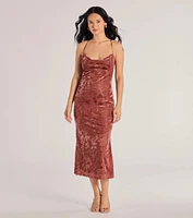 Charming Muse Open Back Flocked Velvet Midi Dress