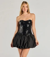 Party Queen Sequin Strapless Bubble Hem Skater Dress