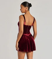 Flawless Glamour Rhinestone Velvet Skater Dress