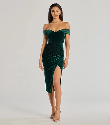 Totally Luxe Velvet Off-The-Shoulder Midi Dress