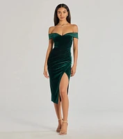 Totally Luxe Velvet Off-The-Shoulder Midi Dress