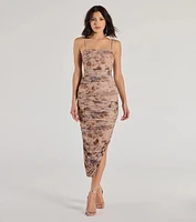 Enchantingly Chic Foiled Floral Mesh Midi Dress