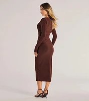 Sleek Vibes Long Sleeve Ruched Midi Dress