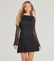 Sheer Style Low Back Fit And Flare Mini Dress