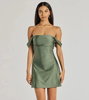 Classics Lover Off-The-Shoulder Satin A-Line Mini Dress