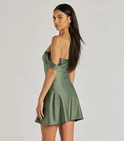 Classics Lover Off-The-Shoulder Satin A-Line Mini Dress