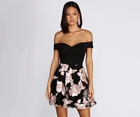 Off Shoulder Floral Skater Dress