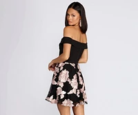 Off Shoulder Floral Skater Dress