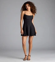 Out The Town Lace-Up Skater Dress