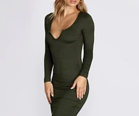 V-Neck Ruched Midi Dress