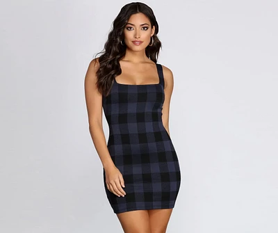 Poised Plaid Sleeveless Mini Dress