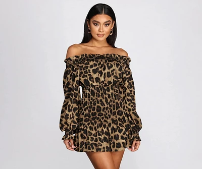 Cool Cat Leopard Off Shoulder Mini Dress