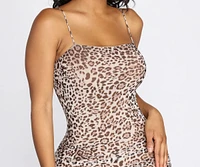 Feline Good Leopard Print Mesh Mini Dress