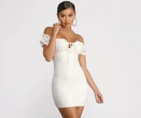 Show 'Em Off Shoulder Smocked Mini Dress