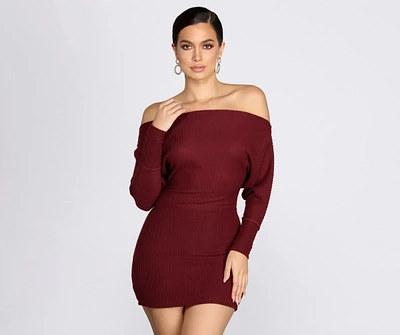 Off Shoulder Knit Mini Dress