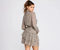 Falling For It Ruffled Chiffon Leopard Print Dress