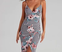 Floral Moment Asymmetrical High Slit Midi Dress