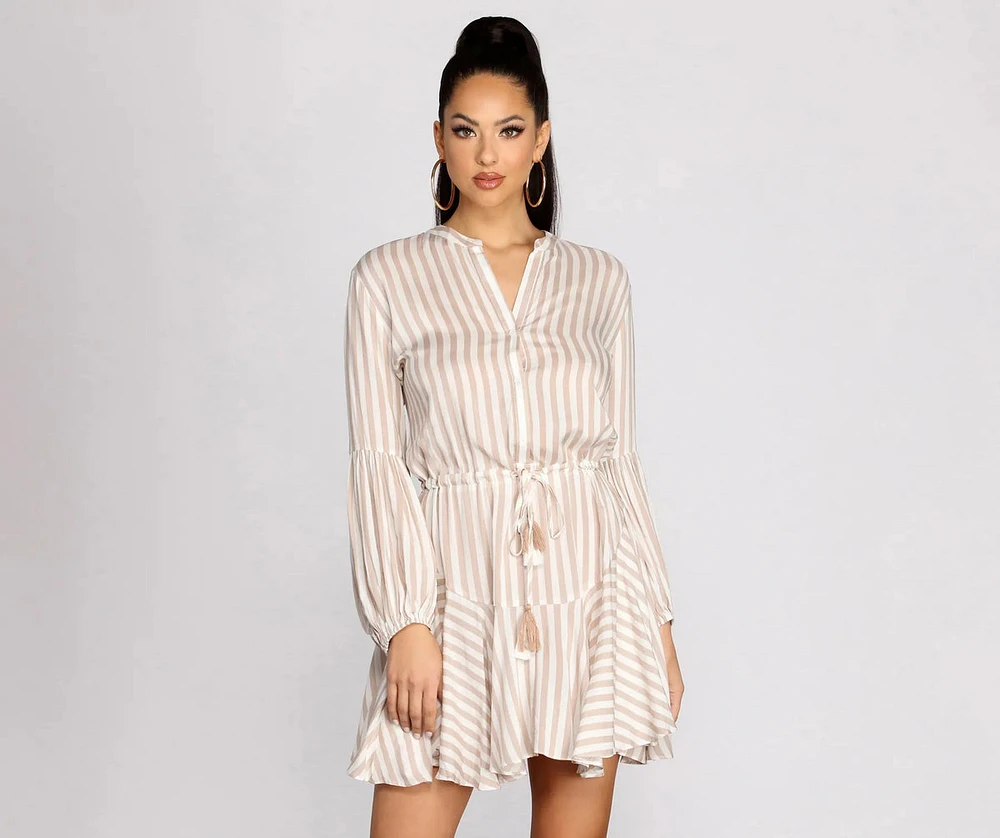 Stylish Stripes Tassel Waist Tie Mini Dress