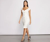 Stripe It Down Ribbed Button Midi Dress