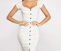 Stripe It Down Ribbed Button Midi Dress