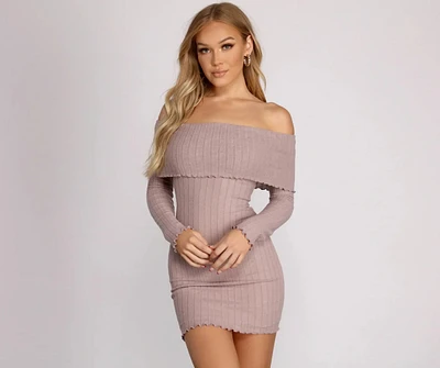 Off The Shoulder Brushed Knit Mini Dress