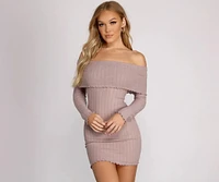 Off The Shoulder Brushed Knit Mini Dress