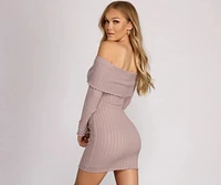 Off The Shoulder Brushed Knit Mini Dress