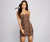 Sassy Snake Print Ruched Mini Dress