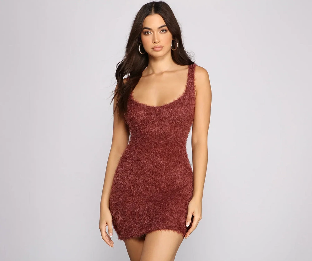 Sleeveless Shaggy Knit Mini Dress