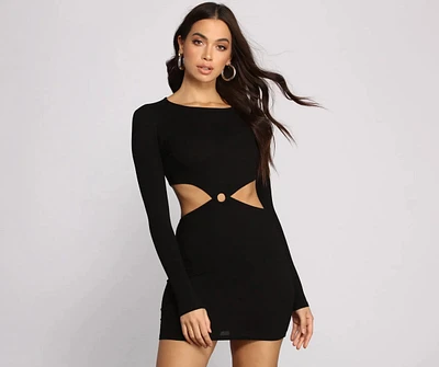 Ribbed Knit O-Ring Mini Dress