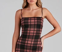 Pretty Plaid Knit Mini Dress